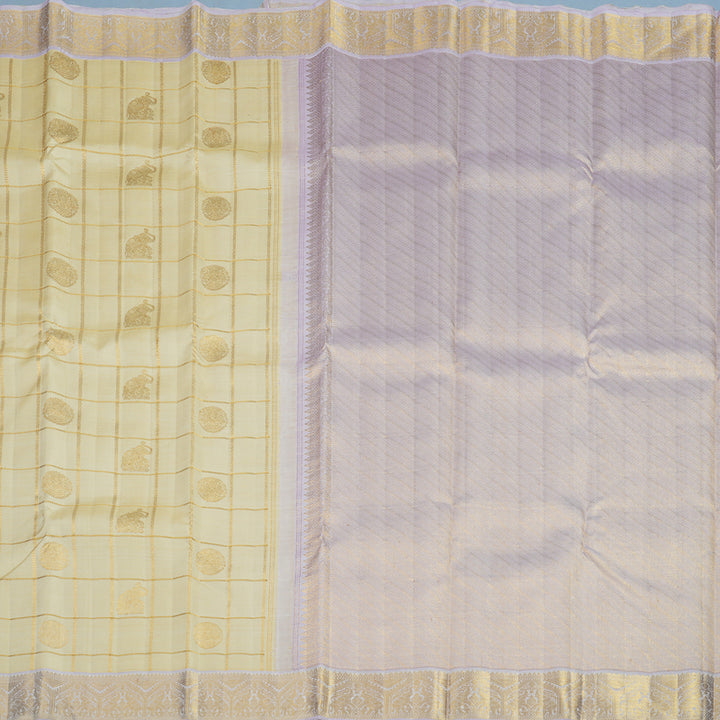 Hayagrivas Handloom Beige Kanjivaram Silk Saree with Lilac Border KBF95D4-1
