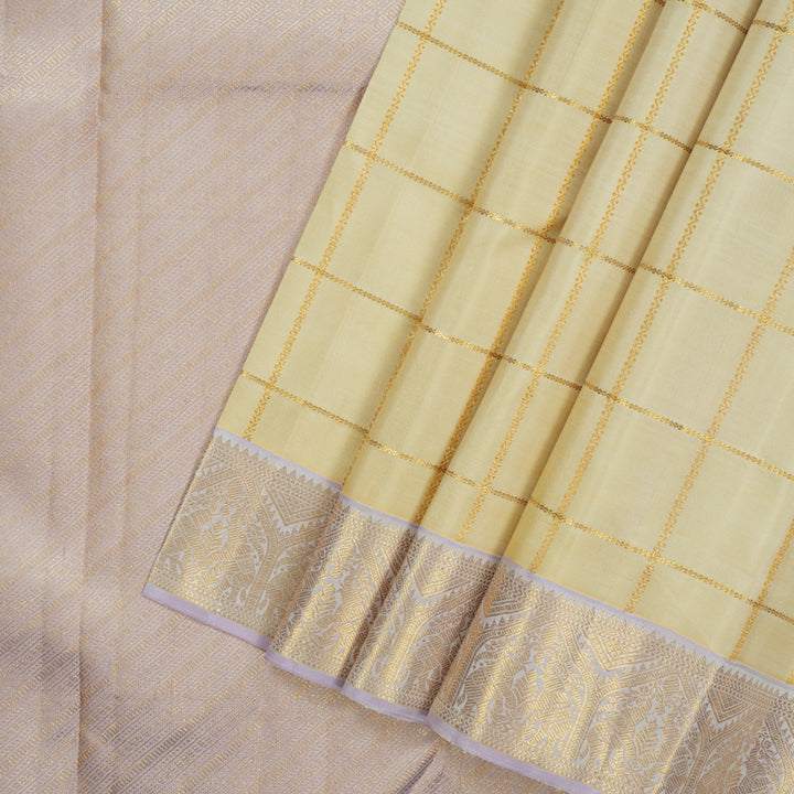 Hayagrivas Handloom Beige Kanjivaram Silk Saree with Lilac Border KBF95D4-1