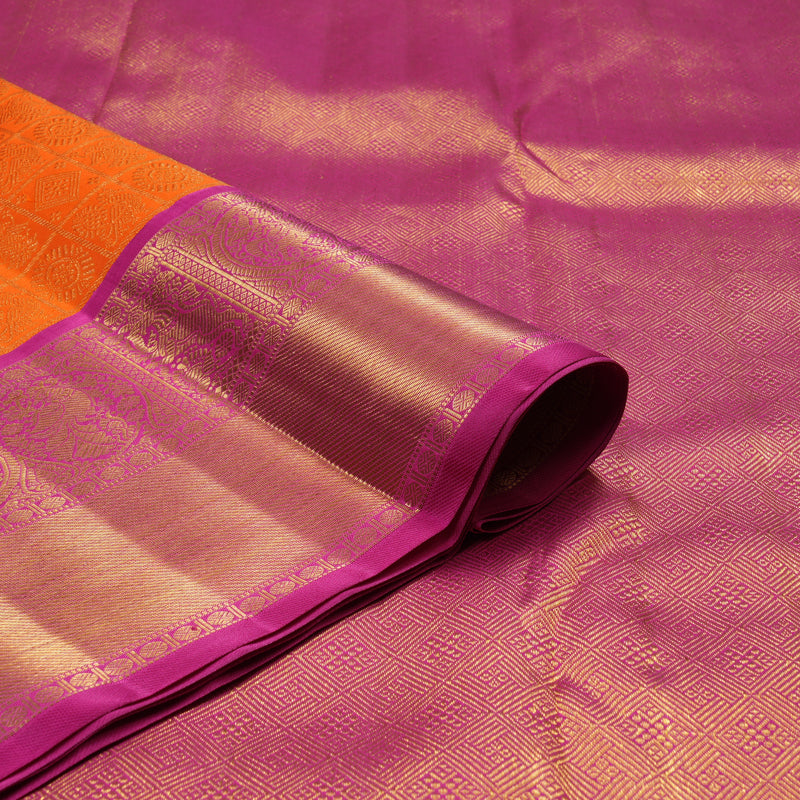 Hayagrivas Handloom Orange Kanjivaram Silk Saree with Rani Pink Border KBF95D6-1