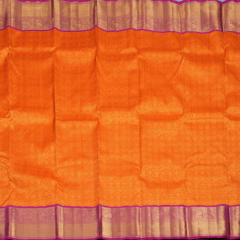 Hayagrivas Handloom Orange Kanjivaram Silk Saree with Rani Pink Border KBF95D6-1