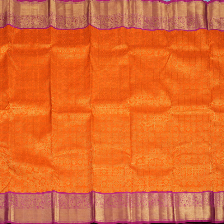 Hayagrivas Handloom Orange Kanjivaram Silk Saree with Rani Pink Border KBF95D6-1