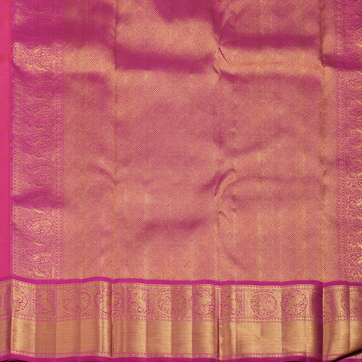 Hayagrivas Handloom Orange Kanjivaram Silk Saree with Rani Pink Border KBF95D6-1