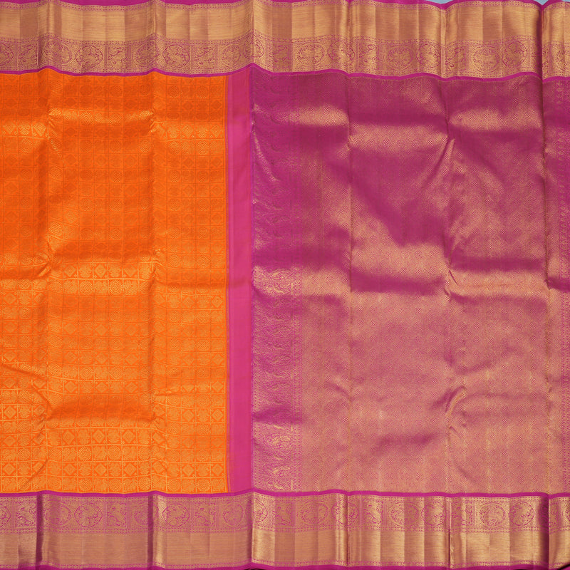 Hayagrivas Handloom Orange Kanjivaram Silk Saree with Rani Pink Border KBF95D6-1