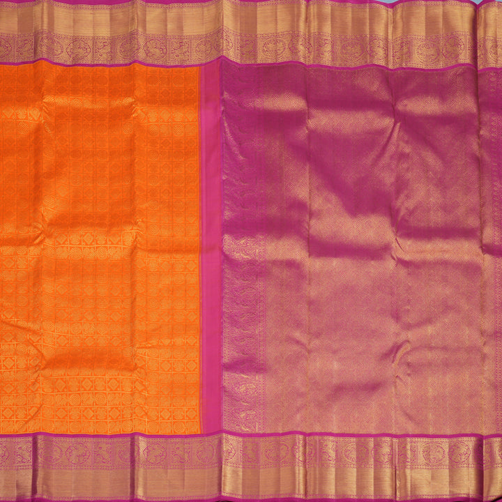 Hayagrivas Handloom Orange Kanjivaram Silk Saree with Rani Pink Border KBF95D6-1