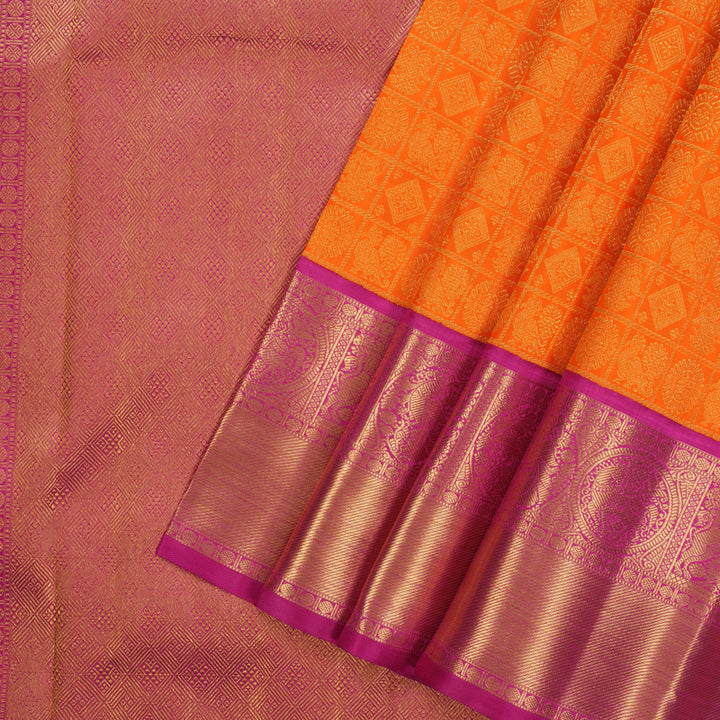 Hayagrivas Handloom Orange Kanjivaram Silk Saree with Rani Pink Border KBF95D6-1