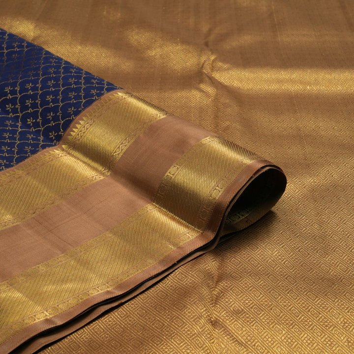 Hayagrivas Handloom Navy Blue Kanjivaram Silk Saree with Light Brown Border KBF119D3-1