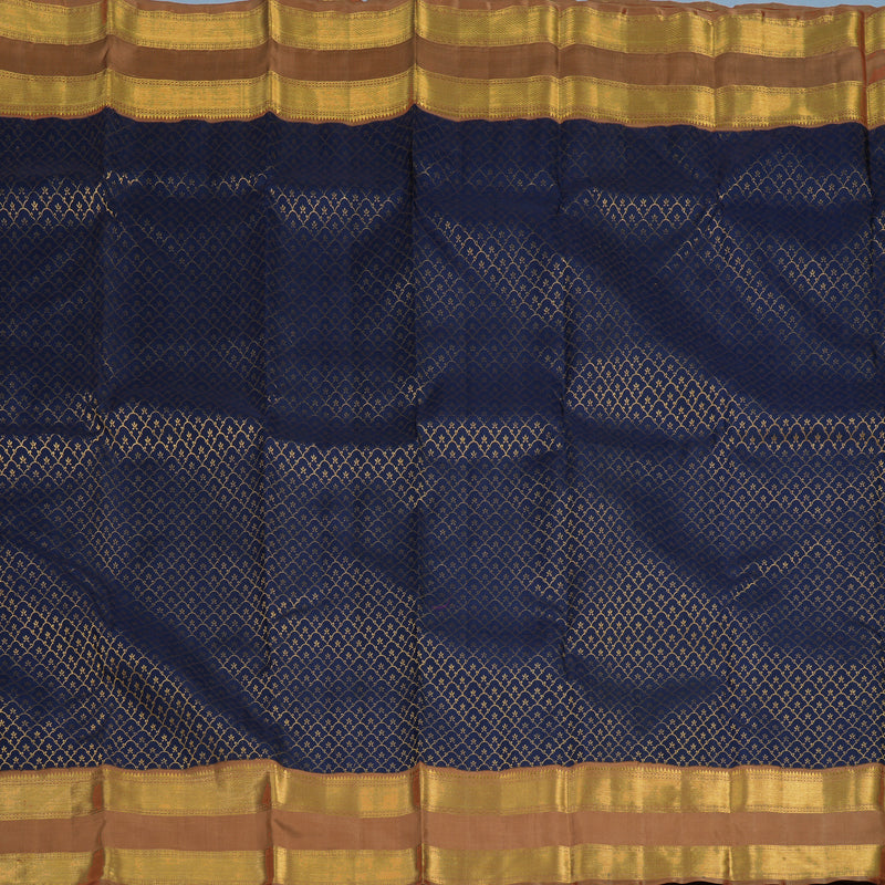 Hayagrivas Handloom Navy Blue Kanjivaram Silk Saree with Light Brown Border KBF119D3-1