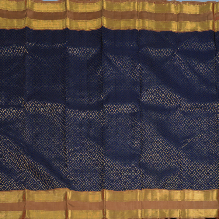 Hayagrivas Handloom Navy Blue Kanjivaram Silk Saree with Light Brown Border KBF119D3-1
