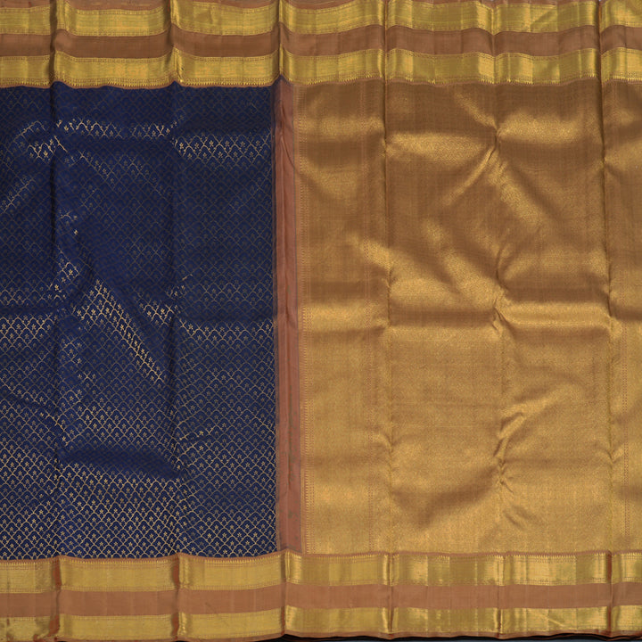Hayagrivas Handloom Navy Blue Kanjivaram Silk Saree with Light Brown Border KBF119D3-1