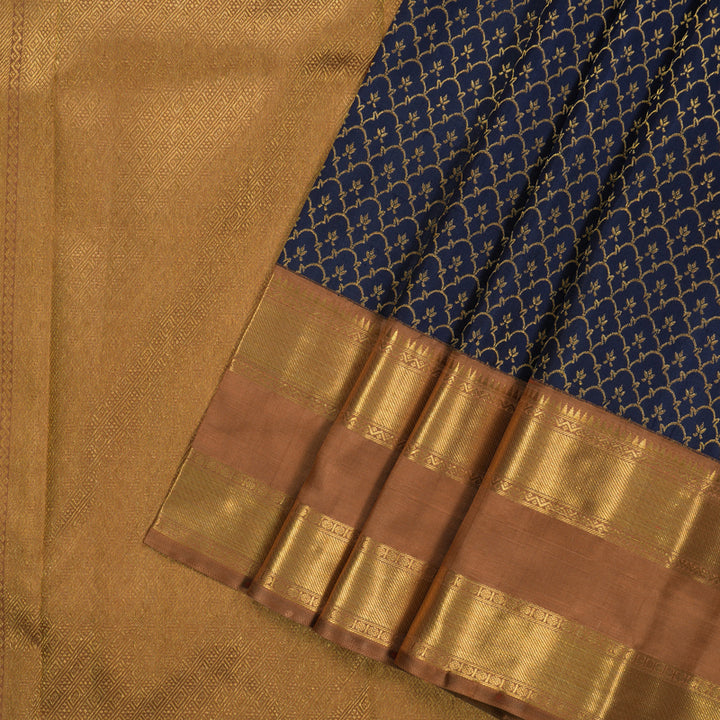 Hayagrivas Handloom Navy Blue Kanjivaram Silk Saree with Light Brown Border KBF119D3-1
