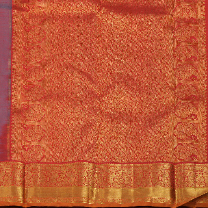 Hayagrivas Handloom Teal Kanjivaram Silk Saree with Red Border KBF95D6-3