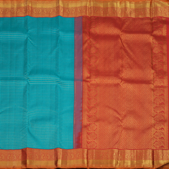 Hayagrivas Handloom Teal Kanjivaram Silk Saree with Red Border KBF95D6-3