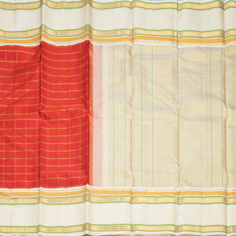 Hayagrivas Handloom Red Kanjivaram Silk Saree with Half-White Border KBF965I2-1