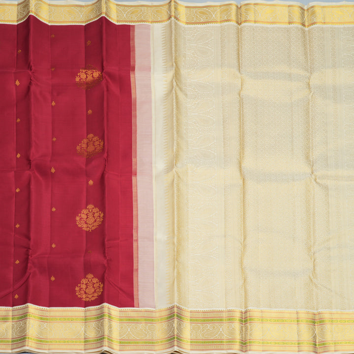 Hayagrivas Handloom Reddish-Pink Kanjivaram Silk Saree with Ivory Border KBF965I3-2