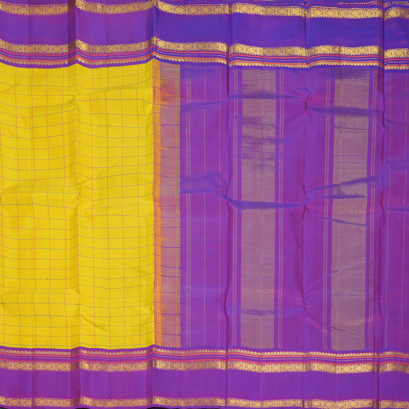 Hayagrivas Handloom Lemon Yellow Kanjivaram Silk Saree with Purple Border KBF965I4-1