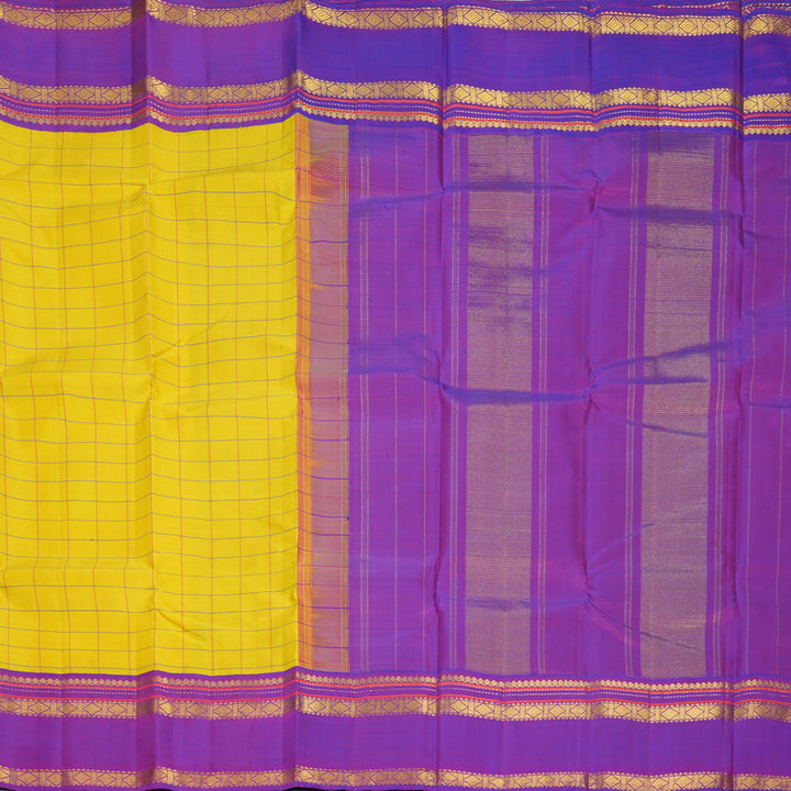Hayagrivas Handloom Lemon Yellow Kanjivaram Silk Saree with Purple Border KBF965I4-1
