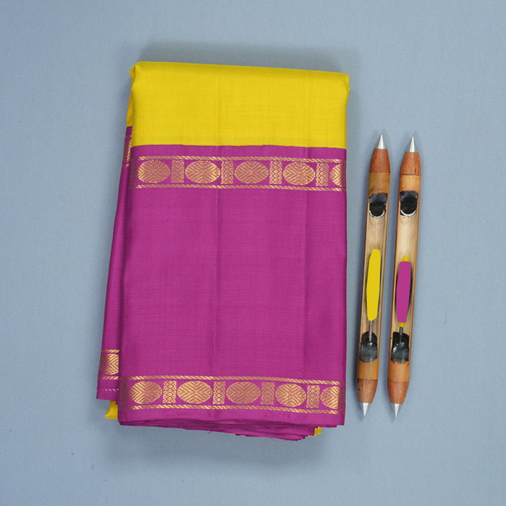 Hayagrivas Handloom Lemon Yellow Kanjivaram Silk Saree with Purple Border KBF965I5-2