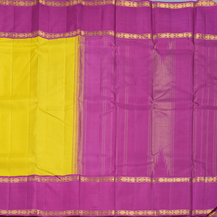 Hayagrivas Handloom Lemon Yellow Kanjivaram Silk Saree with Purple Border KBF965I5-2