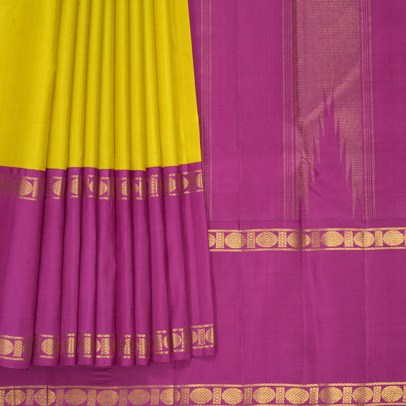 Hayagrivas Handloom Lemon Yellow Kanjivaram Silk Saree with Purple Border KBF965I5-2
