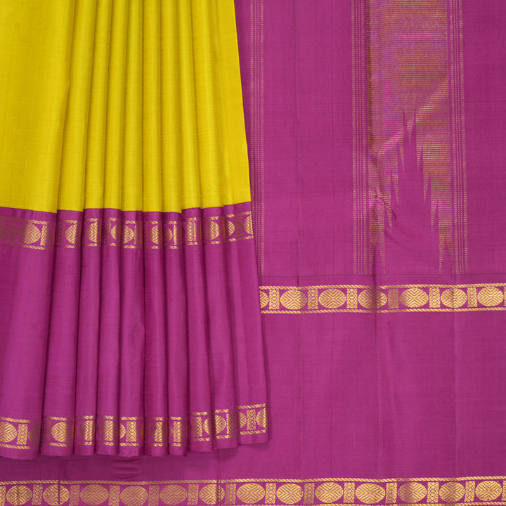 Hayagrivas Handloom Lemon Yellow Kanjivaram Silk Saree with Purple Border KBF965I5-2