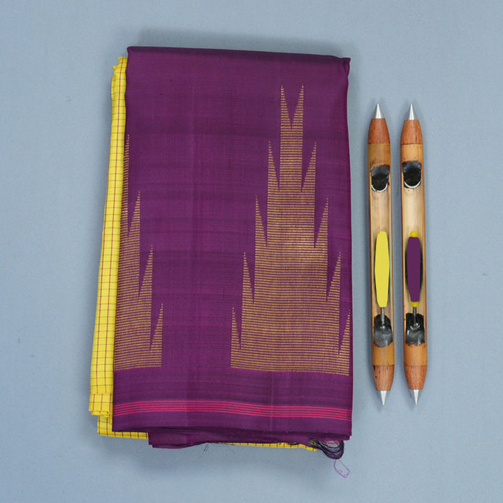 Hayagrivas Handloom Lemeon Yellow Kanjivaram Silk Saree with Purple Border KBF965I6-1