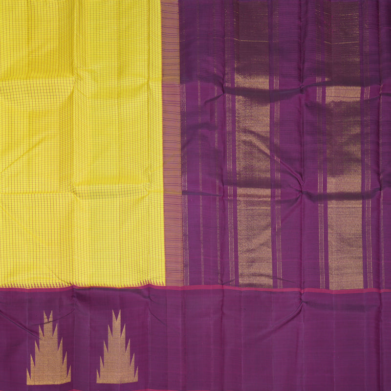 Hayagrivas Handloom Lemeon Yellow Kanjivaram Silk Saree with Purple Border KBF965I6-1