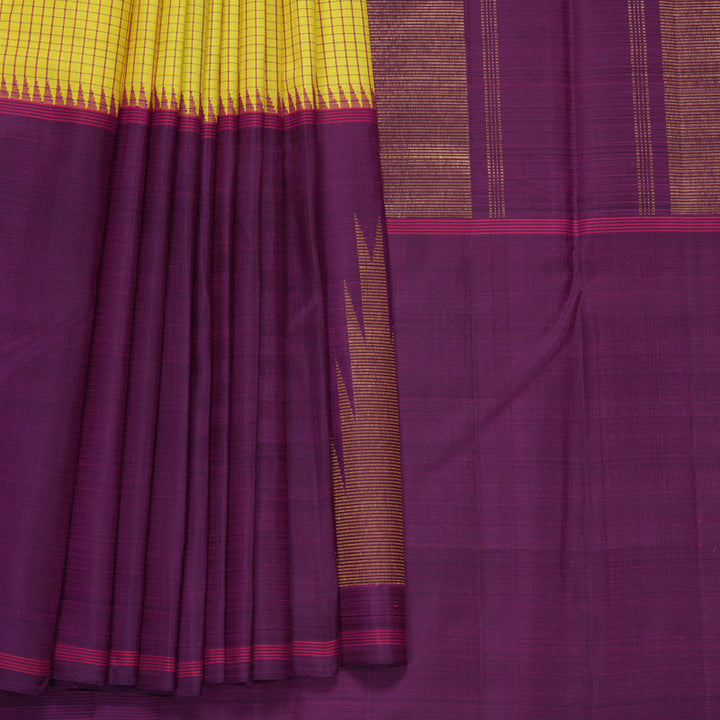 Hayagrivas Handloom Lemeon Yellow Kanjivaram Silk Saree with Purple Border KBF965I6-1