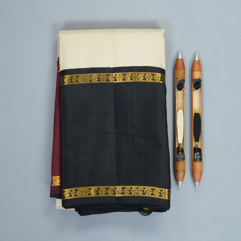 Hayagrivas Handloom Half-White Kanjivaram Silk Saree with Ganga Jamuna Border KBF966I4-1