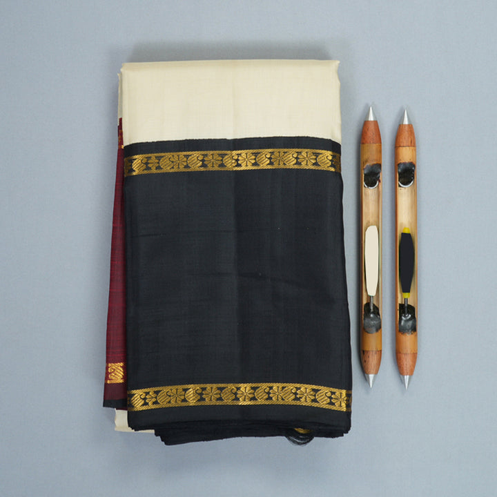 Hayagrivas Handloom Half-White Kanjivaram Silk Saree with Ganga Jamuna Border KBF966I4-1