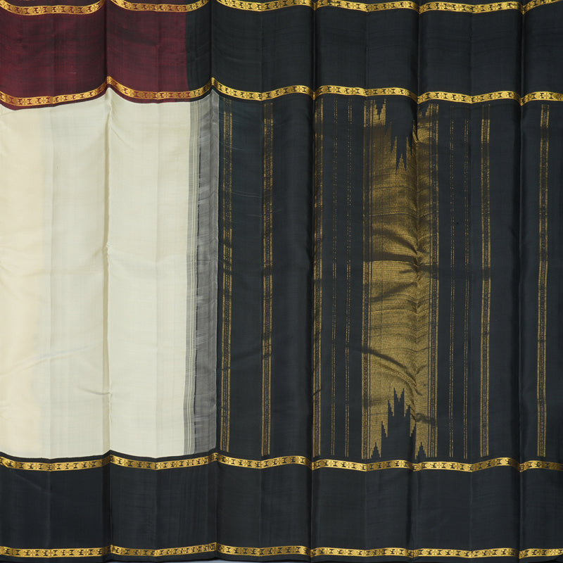 Hayagrivas Handloom Half-White Kanjivaram Silk Saree with Ganga Jamuna Border KBF966I4-1