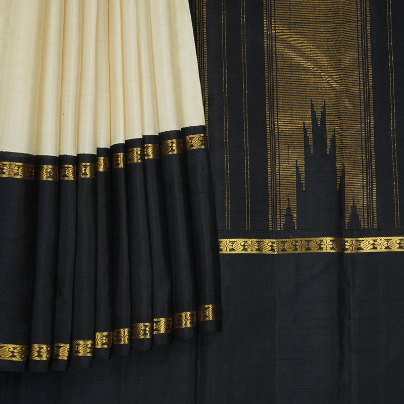 Hayagrivas Handloom Half-White Kanjivaram Silk Saree with Ganga Jamuna Border KBF966I4-1