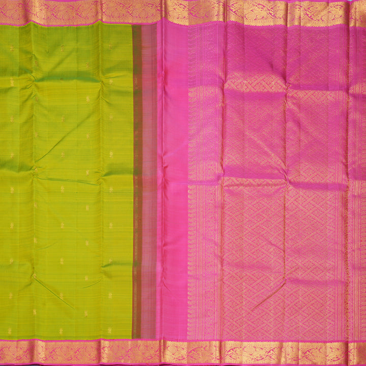Hayagrivas Handloom Fluorescent Green Kanjivaram Silk Saree with Pink Border KBF966I5-1