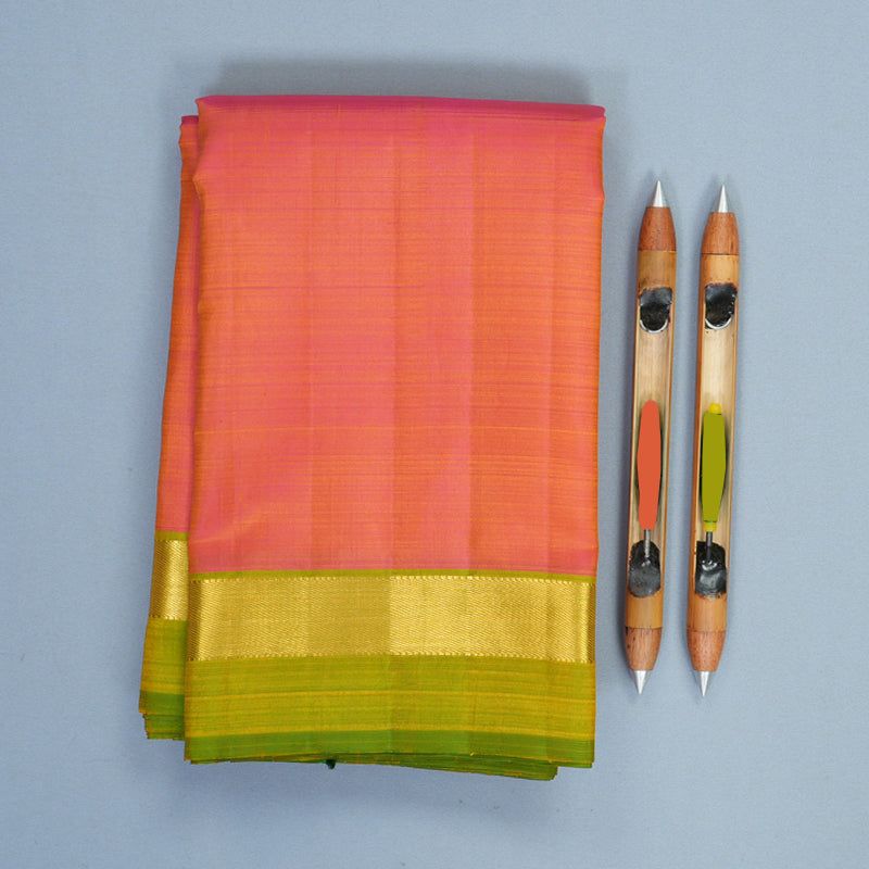 Hayagrivas Handloom Orangish-Pink Kanjivaram Silk Saree KBF968I1-1