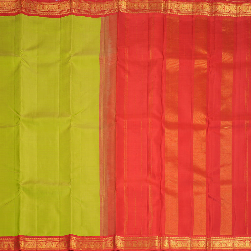 Hayagrivas Handloom Fluorescent Green Kanjivaram Silk Saree with Red Border KBF968I2-1