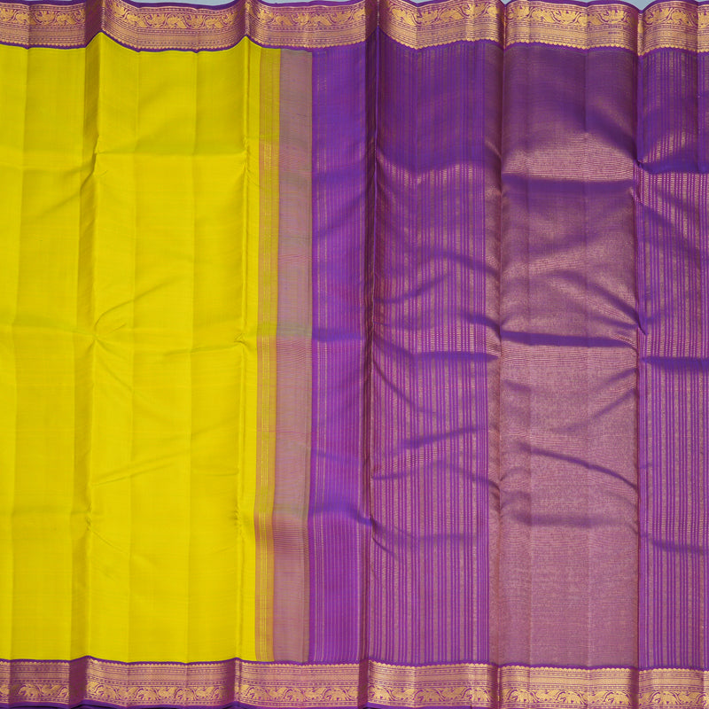 Hayagrivas Handloom Lemon Yellow Kanjivaram Silk Saree with Purple Border KBF968I2-11