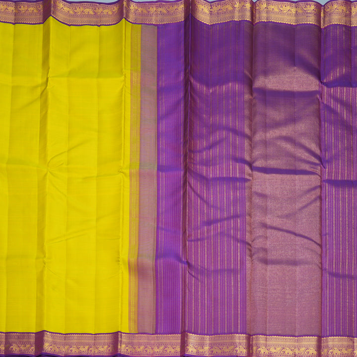 Hayagrivas Handloom Lemon Yellow Kanjivaram Silk Saree with Purple Border KBF968I2-11