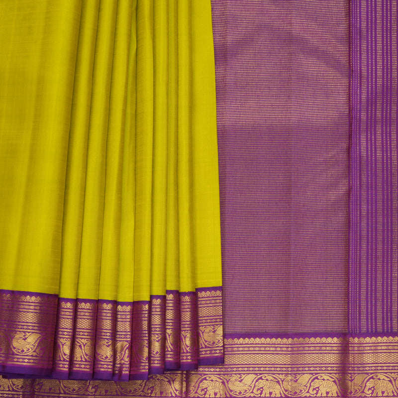 Hayagrivas Handloom Lemon Yellow Kanjivaram Silk Saree with Purple Border KBF968I2-11
