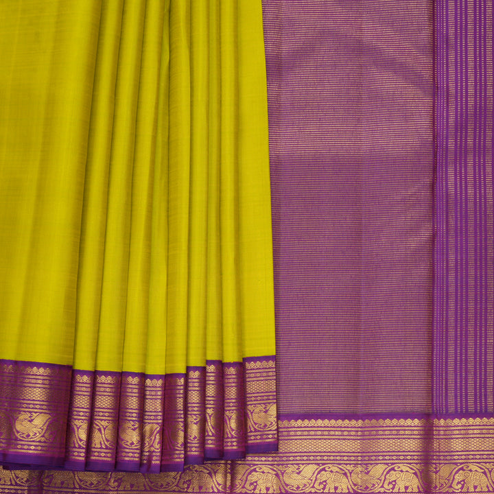 Hayagrivas Handloom Lemon Yellow Kanjivaram Silk Saree with Purple Border KBF968I2-11