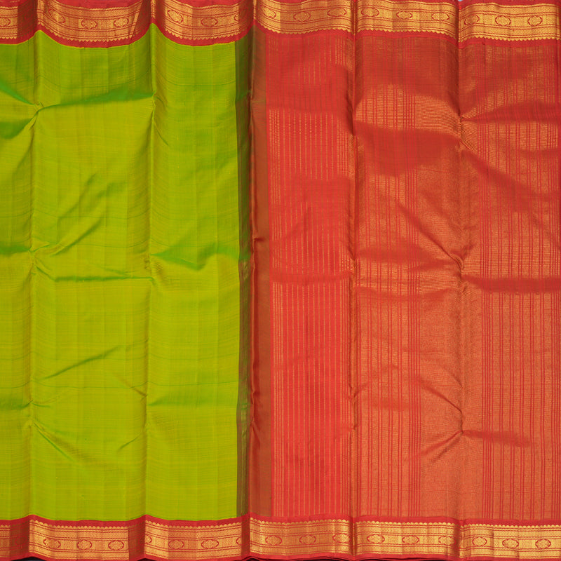 Hayagrivas Handloom Fluorescent Green Kanjivaram Silk Saree with Red Border KBF968I2-2