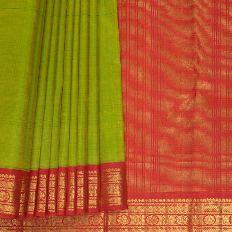 Hayagrivas Handloom Fluorescent Green Kanjivaram Silk Saree with Red Border KBF968I2-2