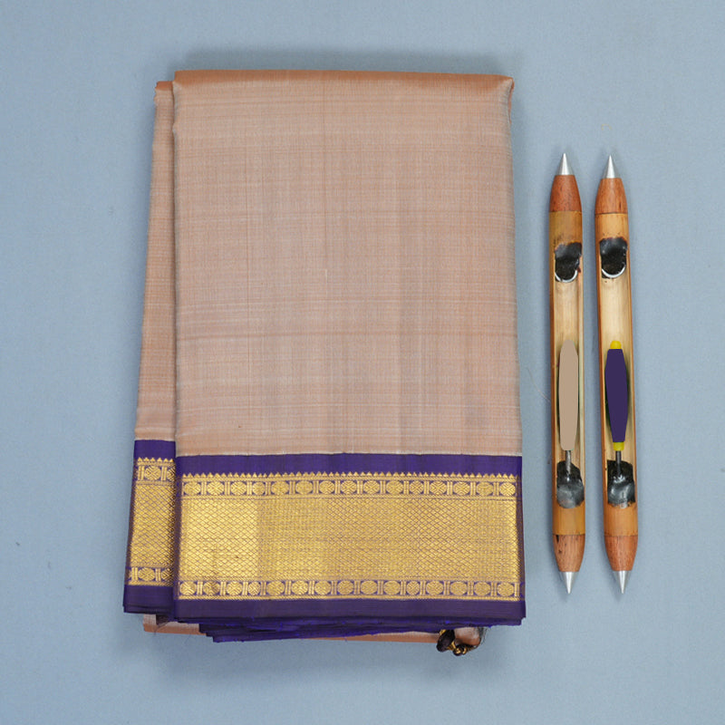 Hayagrivas Handloom Sandal Beige Kanjivaram Silk Saree with Purple Border KBF968I2-4