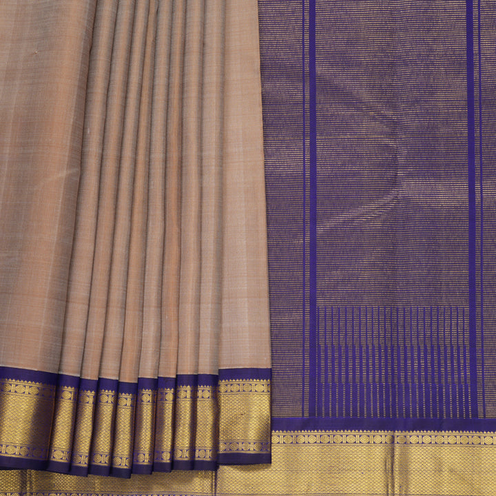 Hayagrivas Handloom Sandal Beige Kanjivaram Silk Saree with Purple Border KBF968I2-4