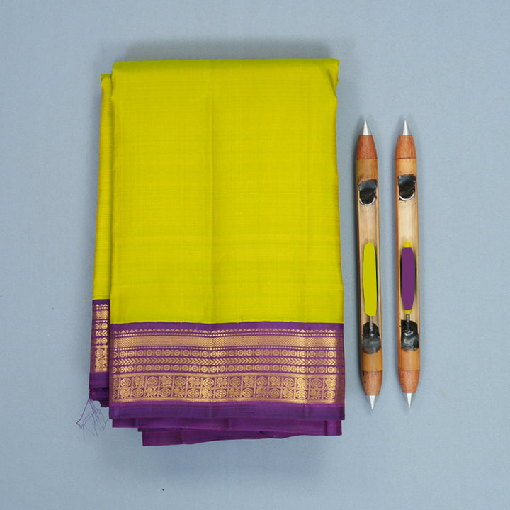 Hayagrivas Handloom Fluorescent Green Kanjivaram Silk Saree with Purple Border KBF968I2-5