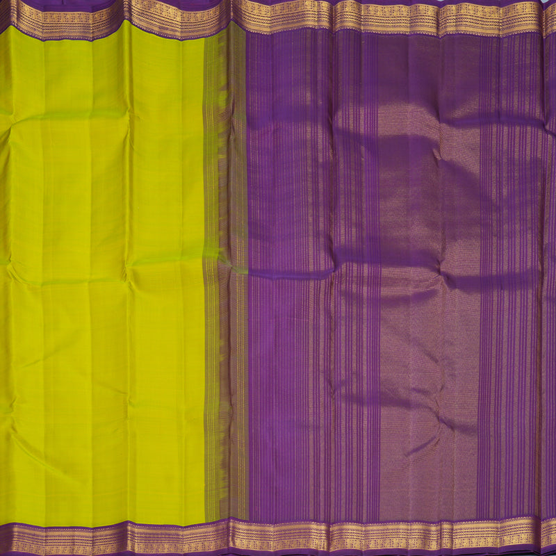 Hayagrivas Handloom Fluorescent Green Kanjivaram Silk Saree with Purple Border KBF968I2-5