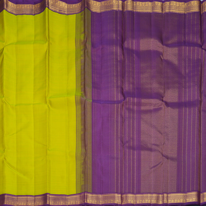 Hayagrivas Handloom Fluorescent Green Kanjivaram Silk Saree with Purple Border KBF968I2-5
