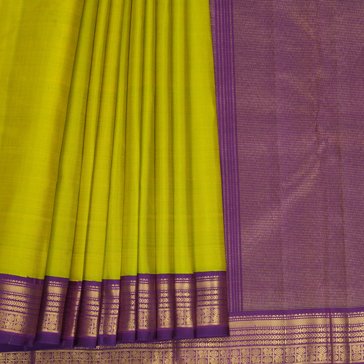 Hayagrivas Handloom Fluorescent Green Kanjivaram Silk Saree with Purple Border KBF968I2-5