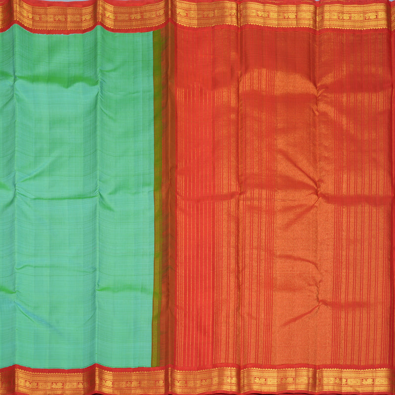 Hayagrivas Handloom Sea Green Kanjivaram Silk Saree with Red Border KBF968I2-6
