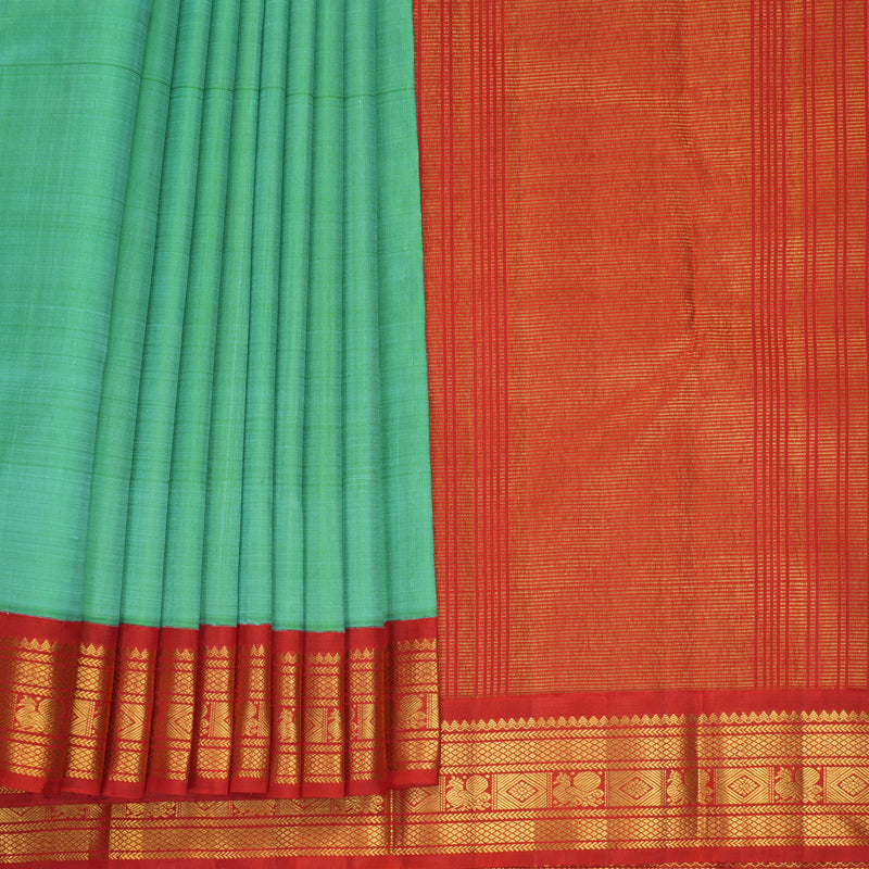 Hayagrivas Handloom Sea Green Kanjivaram Silk Saree with Red Border KBF968I2-6