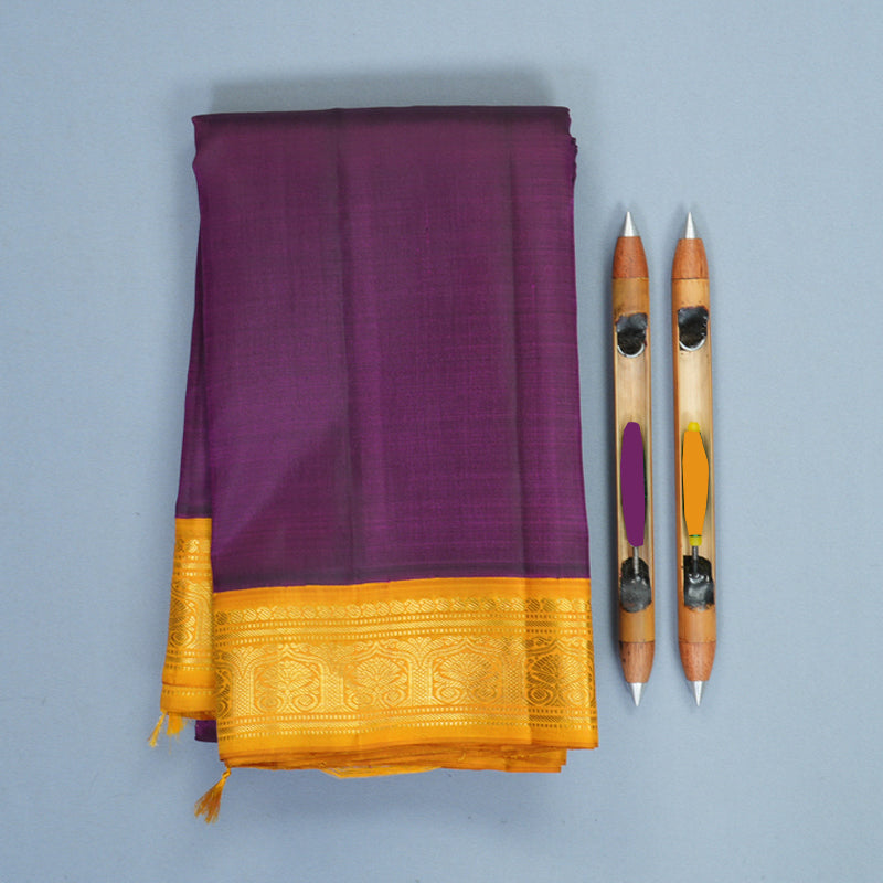 Hayagrivas Handloom Purple Kanjivaram Silk Saree with Mango Yellow Border KBF968I2-7