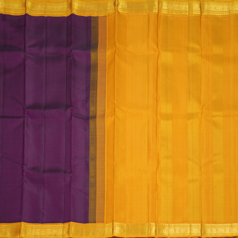 Hayagrivas Handloom Purple Kanjivaram Silk Saree with Mango Yellow Border KBF968I2-7